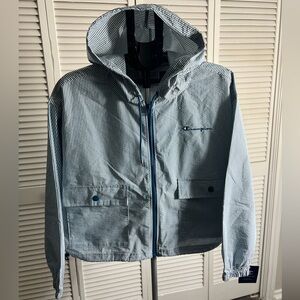 Champion Women's Blue and White Striped Windbreaker